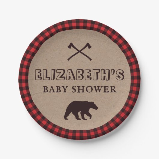 Rustic Buffalo Pset Lumberjack Thema Baby shower Papieren Bordje (Voorkant)