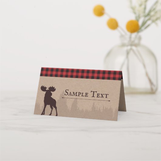 Rustic Buffalo Pset Lumberjack Thema Baby shower Plaatskaartje (Achterkant)