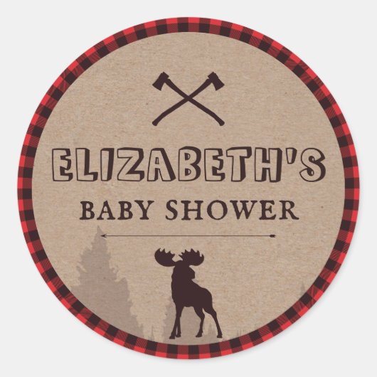 Rustic Buffalo Pset Lumberjack Thema Baby shower Ronde Sticker (Voorkant)