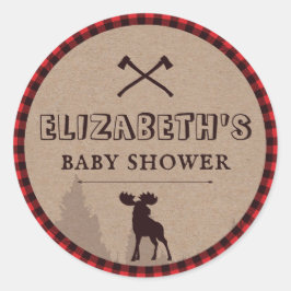 Rustic Buffalo Pset Lumberjack Thema Baby shower Ronde Sticker