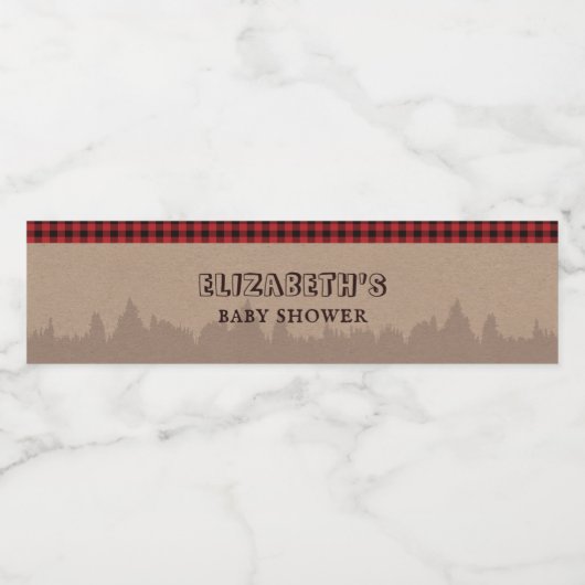 Rustic Buffalo Pset Lumberjack Thema Baby shower Waterfles Etiket (Enkel label)