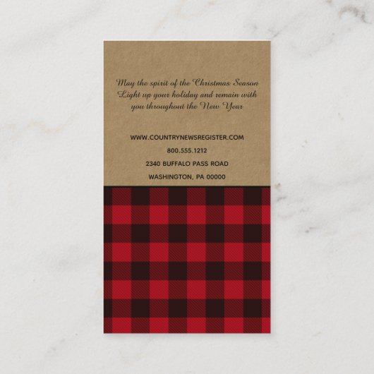 Rustic Buffalo Pset Merry kerst Kraft Visitekaartje (Achterkant)