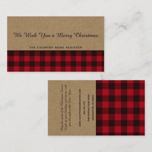 Rustic Buffalo Pset Merry kerst Kraft Visitekaartje (Voorkant / Achterkant)