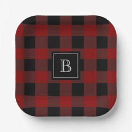 Rustic Buffalo Pset Modern Monogrammed Red Black Papieren Bordje