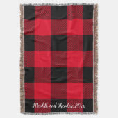 Rustic Buffalo Pset Red Black Monogram Namen Deken (Voorkant Verticaal)