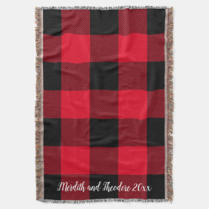 Rustic Buffalo Pset Red Black Monogram Namen Deken