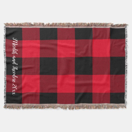 Rustic Buffalo Pset Red Black Monogram Namen Deken (Voorkant)
