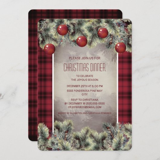 Rustic Buffalo Pset Silver Grey kerstdiner Kaart (Voorkant / Achterkant)