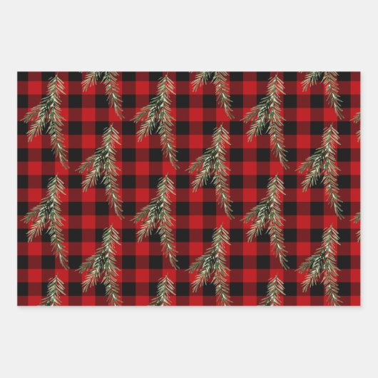 Rustic Buffalo Pset Spruce Branches Ilex Berries Inpakpapier Vel (Voorkant 3)