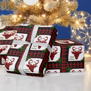 Rustic Buffalo Pset Stag Deer Kerstmis Cadeaupapier