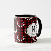 Rustic Buffalo Pset & White Deer Antlers Monogram Mok (Voorkant rechts)