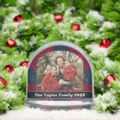 Rustic Buffalo Red & Black Plaid Family Photo Sneeuwbol (Kerstmis)