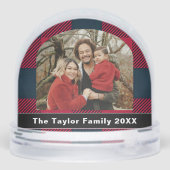 Rustic Buffalo Red & Black Plaid Family Photo Sneeuwbol (Achterkant)