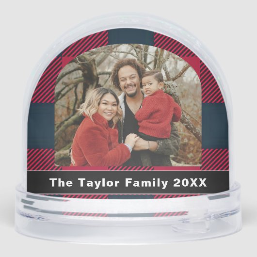 Rustic Buffalo Red & Black Plaid Family Photo Sneeuwbol (Achterkant)