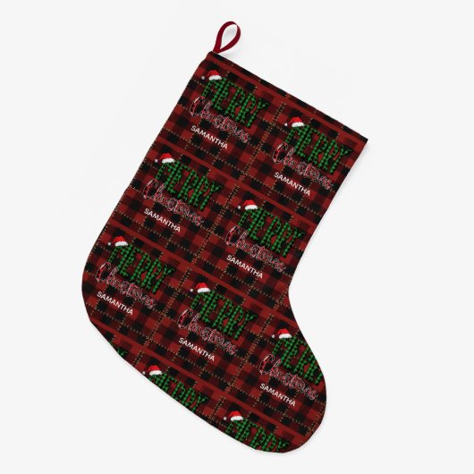 Rustic Buffalo Red Buffalo Plaid Customizable Name Grote Kerstsok (Voorkant (Hangend))