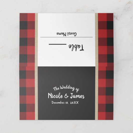 Rustic Buffalo Red Plaid Kraft Trouwtafel Zitplaat Plaatskaartje (Buitenkant ongevouwen)