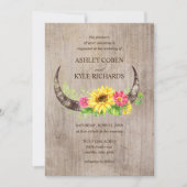 Rustic Bull Horns and Flowers Wedding Invitation Kaart (Voorkant)