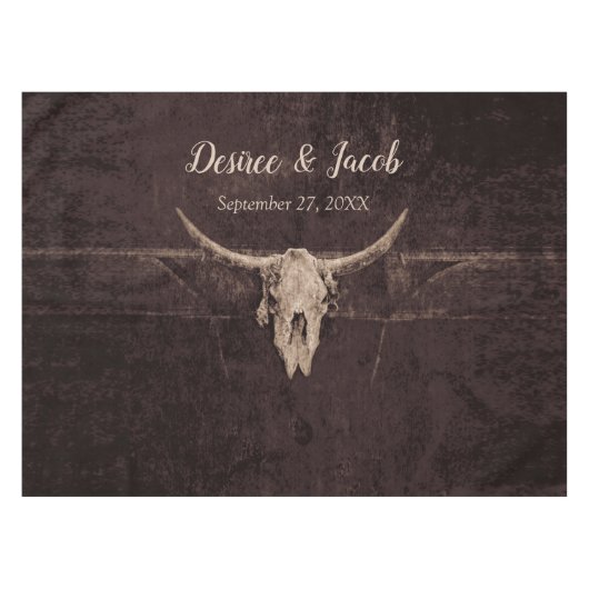 Rustic Bull Skull Country Westerne textuur Wedding Tafelkleed (Voorkant (Horizontaal))