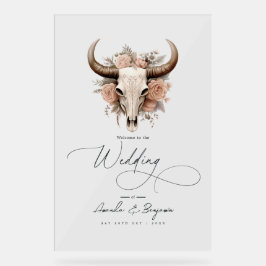 Rustic Bull Skull Floral Westerne bruiloft Welkom Acryl Bord