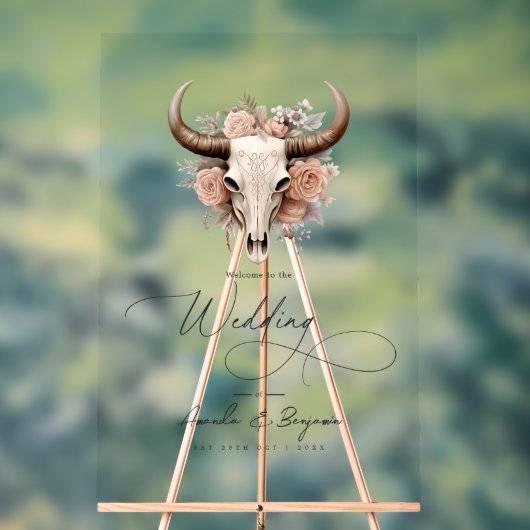 Rustic Bull Skull Floral Westerne bruiloft Welkom Acryl Bord (Neutraal)