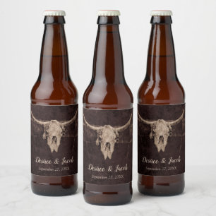 Rustic Bull Skull Wedding Country Westerne textuur Bier Etiket