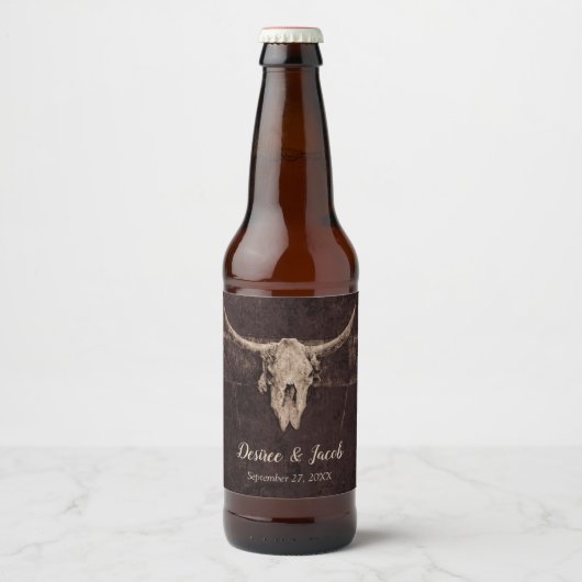 Rustic Bull Skull Wedding Country Westerne textuur Bier Etiket (Voorkant)
