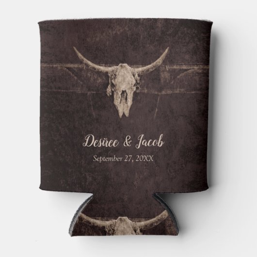 Rustic Bull Skull Wedding Country Westerne textuur Blikjeskoeler (Voorkant)
