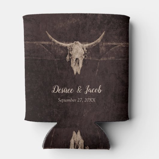 Rustic Bull Skull Wedding Country Westerne textuur Blikjeskoeler (Achterkant)