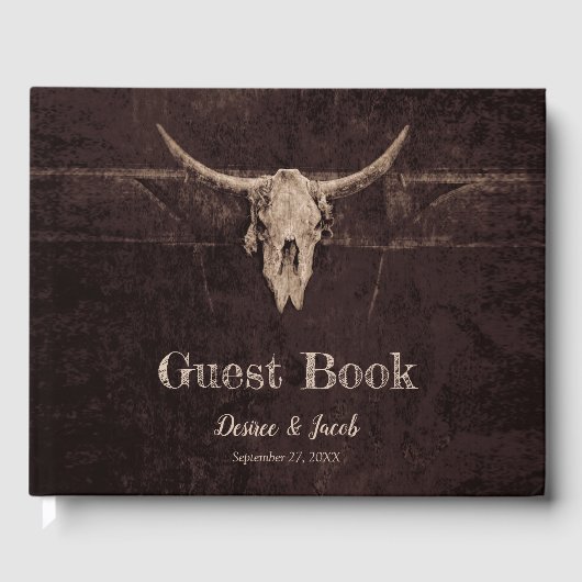 Rustic Bull Skull Wedding Country Westerne textuur Gastenboek (Voorkant)