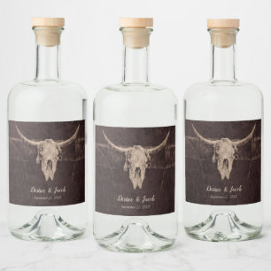 Rustic Bull Skull Wedding Country Westerne textuur Likeurfles Etiket