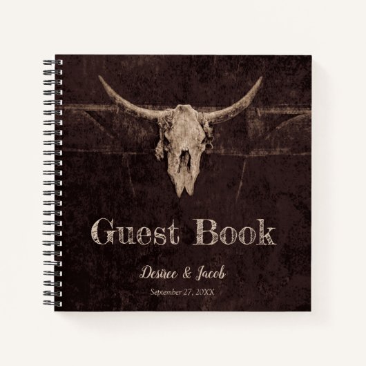 Rustic Bull Skull Wedding Country Westerne textuur Notitieboek (Voorkant)