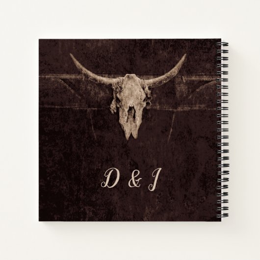 Rustic Bull Skull Wedding Country Westerne textuur Notitieboek (Achterkant)