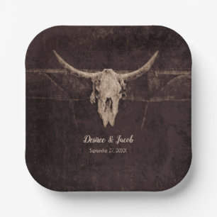 Rustic Bull Skull Wedding Country Westerne textuur Papieren Bordje