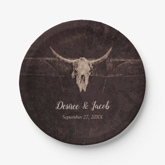 Rustic Bull Skull Wedding Country Westerne textuur Papieren Bordje (Voorkant)