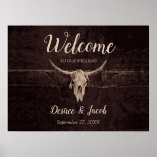 Rustic Bull Skull Wedding Country Westerne textuur Poster