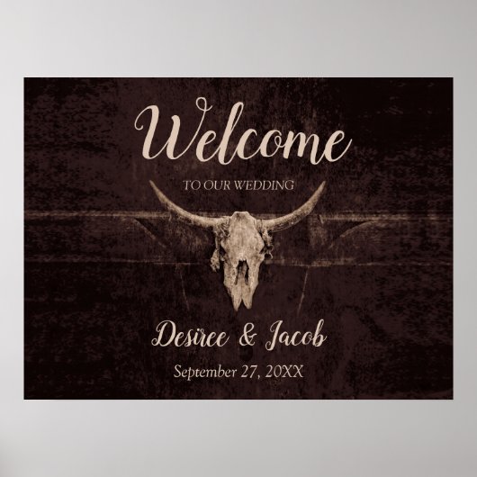 Rustic Bull Skull Wedding Country Westerne textuur Poster (Voorkant)