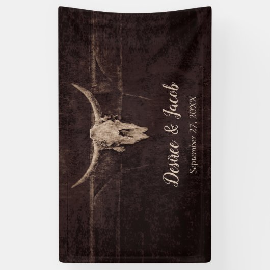 Rustic Bull Skull Wedding Country Westerne textuur Spandoek (Verticaal)