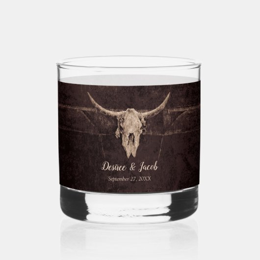 Rustic Bull Skull Wedding Country Westerne textuur Whisky Glas (Achterkant)