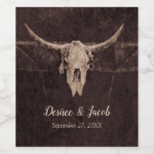 Rustic Bull Skull Wedding Country Westerne textuur Wijn Etiket (Enkel label)