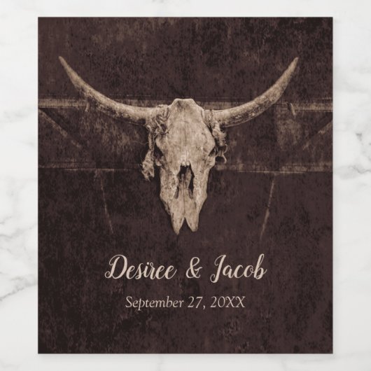 Rustic Bull Skull Wedding Country Westerne textuur Wijn Etiket (Enkel label)
