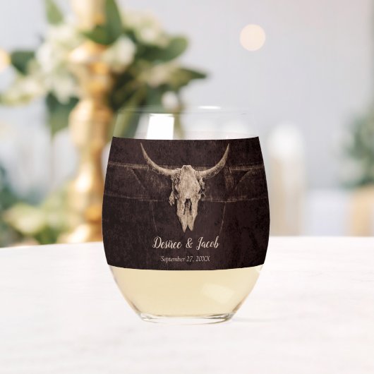 Rustic Bull Skull Wedding Country Westerne textuur Wijnglas Zonder Voet (Insitu (Huwelijk))