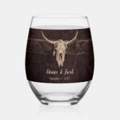 Rustic Bull Skull Wedding Country Westerne textuur Wijnglas Zonder Voet (Achterkant)