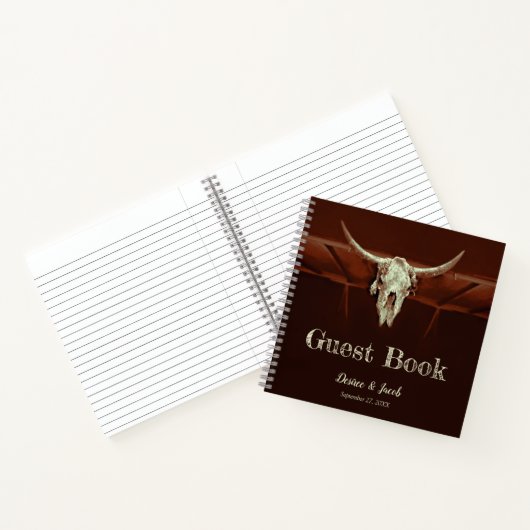 Rustic Bull Skull Wedding Western Bruin Land Notitieboek (Binnen)