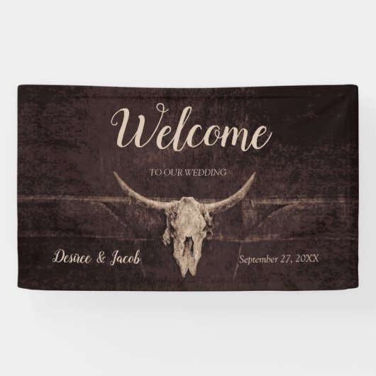 Rustic Bull Skull Wedding Western Land Welkomstwoo Spandoek (Horizontaal)