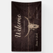 Rustic Bull Skull Wedding Western Land Welkomstwoo Spandoek (Verticaal)