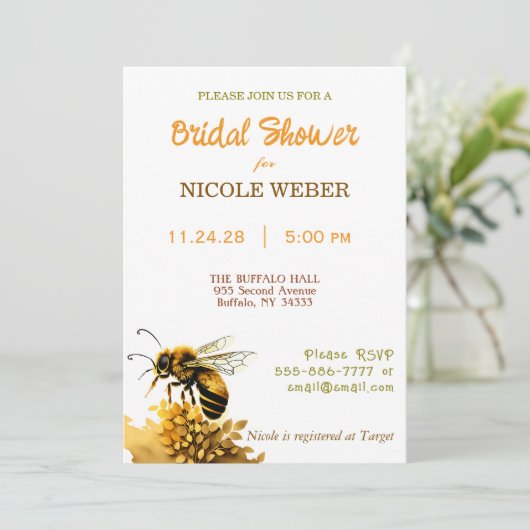 Rustic Bumble Bee Bridal Shower Invitation Kaart (Staand voorkant)