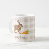 Rustic Bunny And Carrots With Name Beige Gingham Koffiemok (Voorkant links)