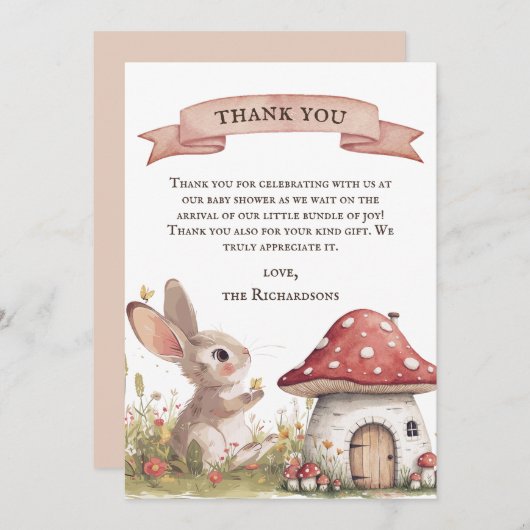 Rustic Bunny Baby shower Bedankt Card (Voorkant / Achterkant)