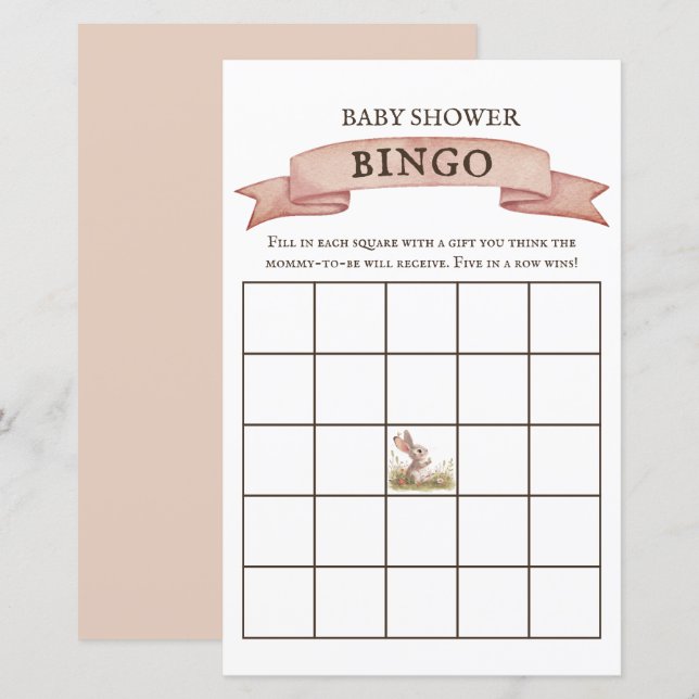 Rustic Bunny Baby shower Bingo spel (Voorkant / Achterkant)