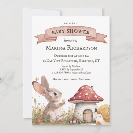 Rustic Bunny Baby shower Invitation Kaart (Voorkant)